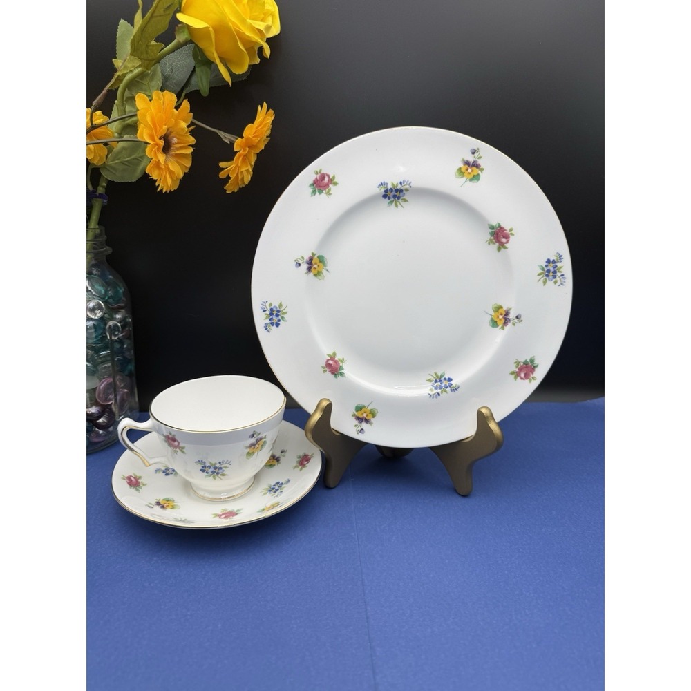 Crown Staffordshire Tea‎ Cup Saucer And Plate Gold Rim England, Fine Bone China